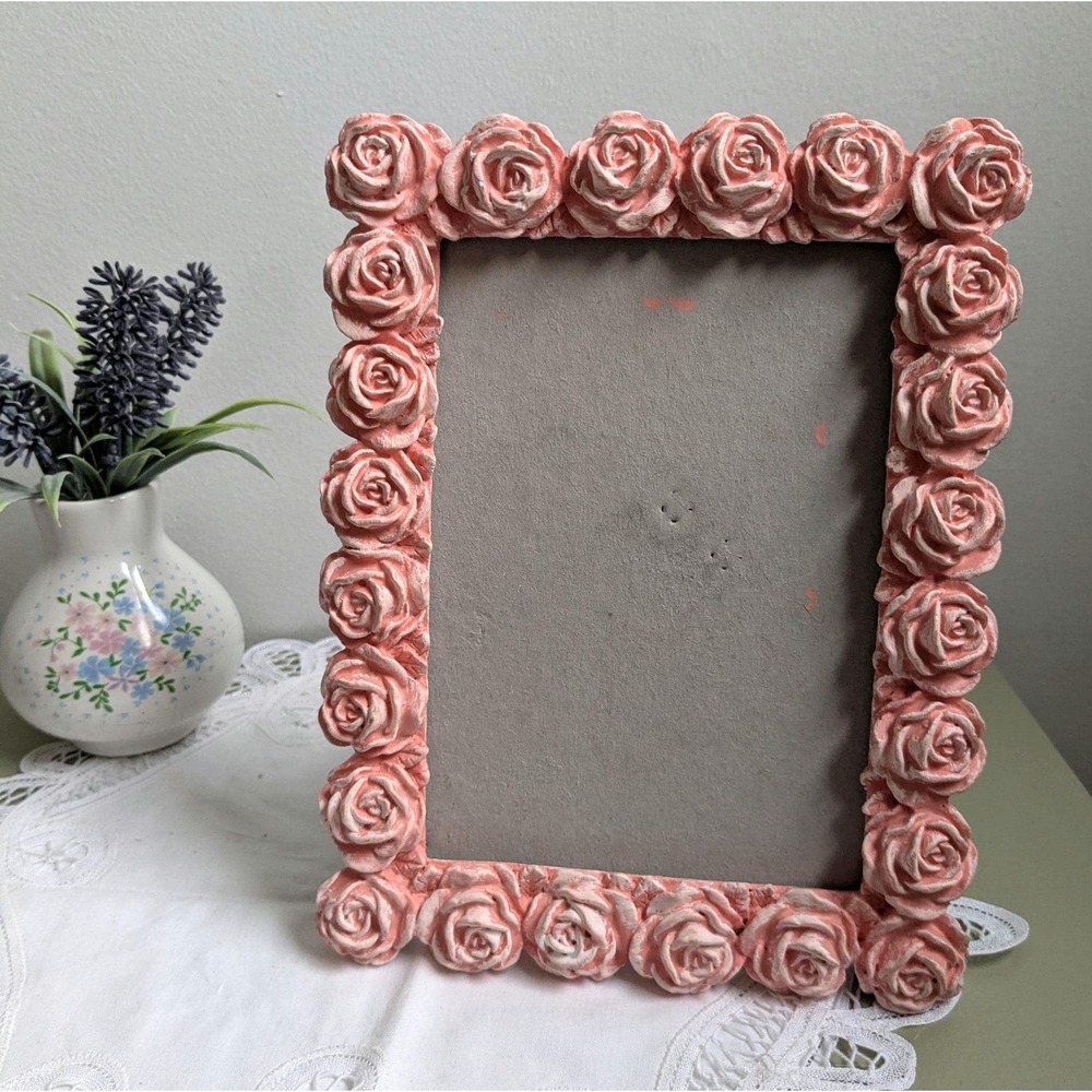 Vintage Rose Picture Frame, Pink Floral Frame, Cottagecore Decor, no glass